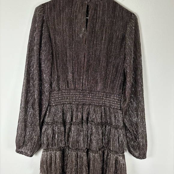 1. State Metallic Smocked Dress Mock Neck Tiered Ruffle Black Gold Women's Small - Picture 8 of 8